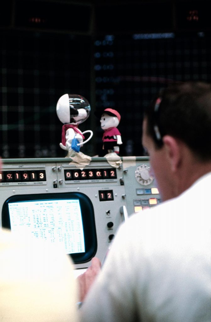 Charlie Brown & Snoopy at Apollo 10 mission control, 1969